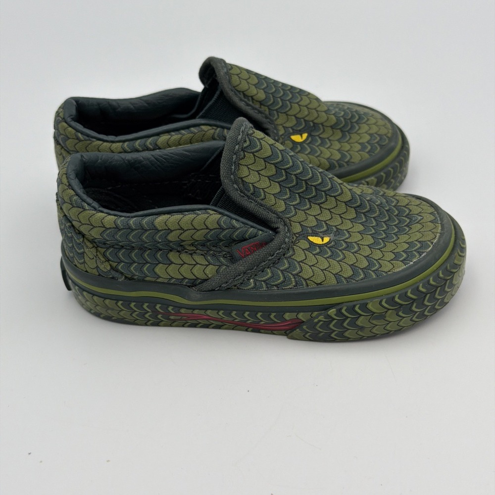 Vans Shoes Toddler 4.5 Green Reptile Snake Off The Wall Slip On Child Scales Eye - Picture 3 of 8